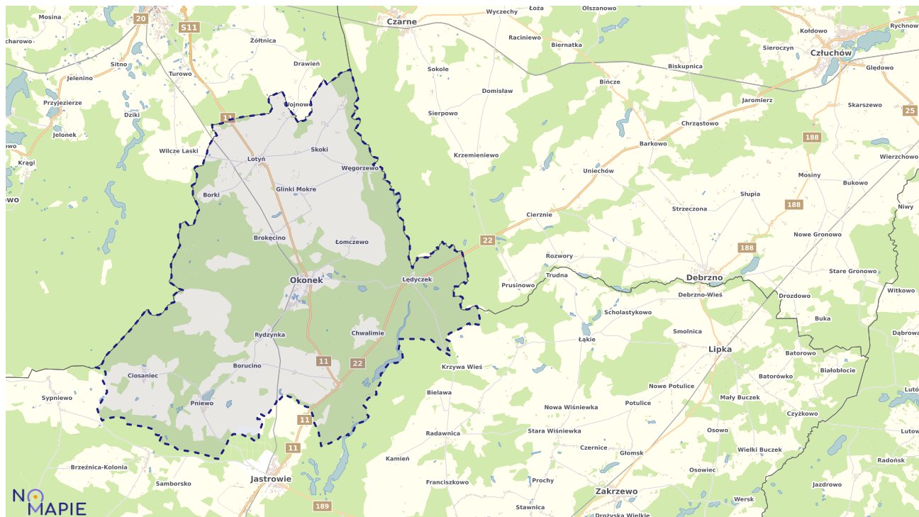 Mapa obszarów ochrony przyrody Okonka