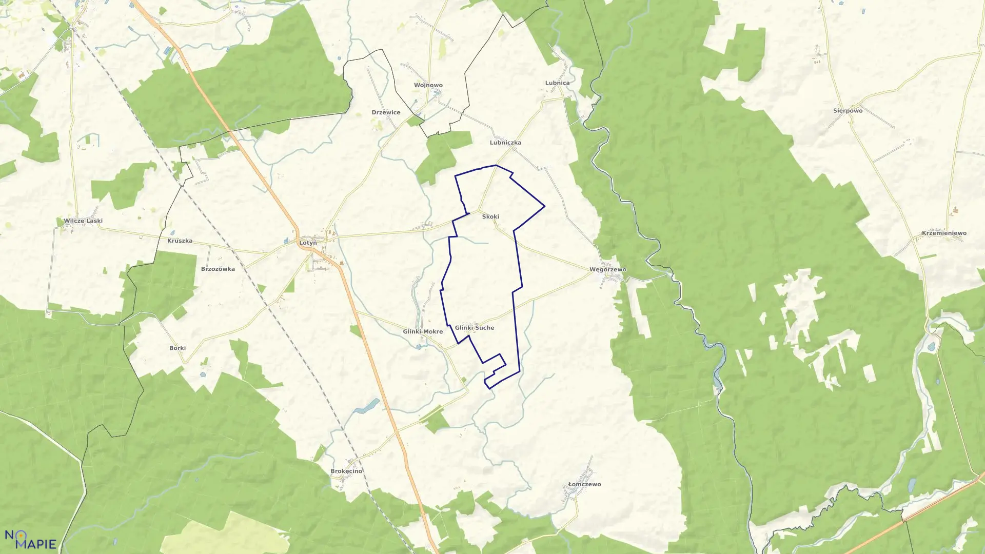Mapa obrębu GLINKI SUCHE w gminie Okonek