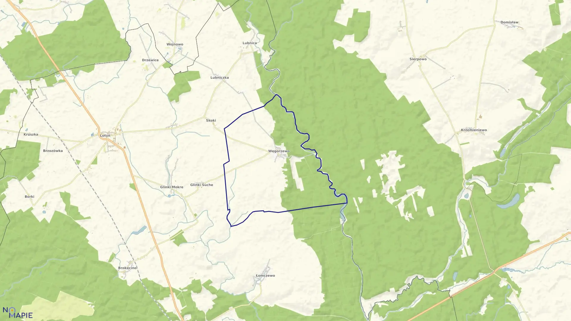 Mapa obrębu WĘGORZEWO w gminie Okonek