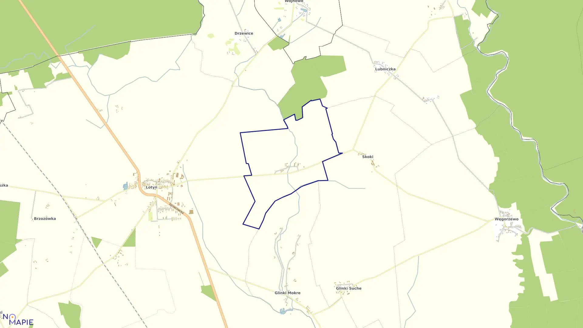 Mapa obrębu WOJNÓWKO w gminie Okonek